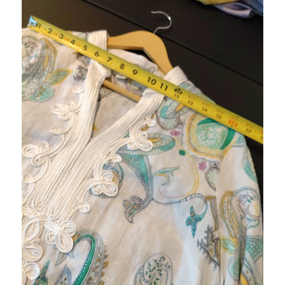 Charter Club Luxury Womens M Tunic Top 100% Linen Paisley Embellished Resort - Picture 10 of 14